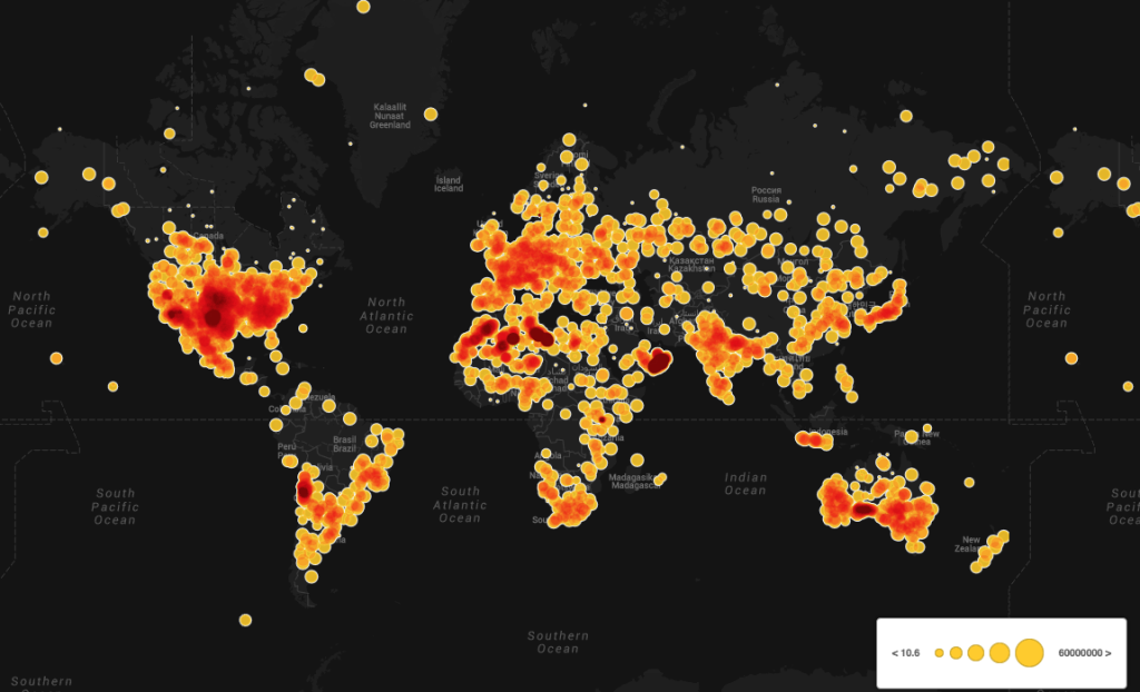 mapa de calor con meteoritos