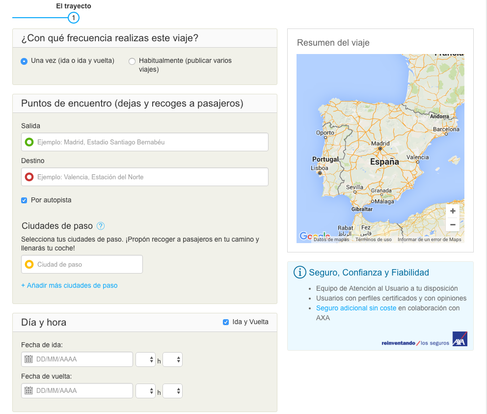 configurar un viaje en Blablacar