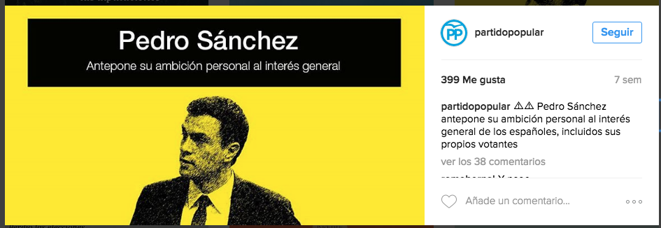 Publicación en Instagram del PP