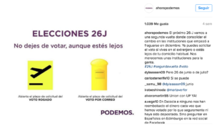 Publicación en Instagram de Podemos
