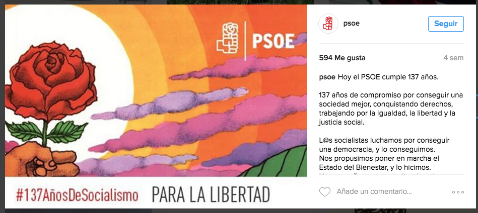 Publicación en Instagram del PSOE 