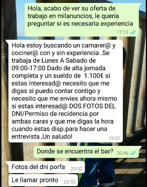 oferta empleo Whatsapp, captura de Facebook