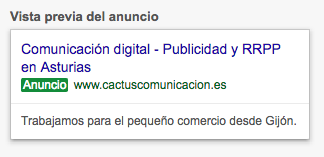 Anuncio en Google Adwords