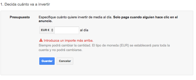 presupuesto en Google Adwords